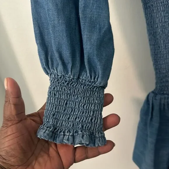 Michael Kors Cotton Chambray Smocked Mini Dress S - Picture 5 of 10